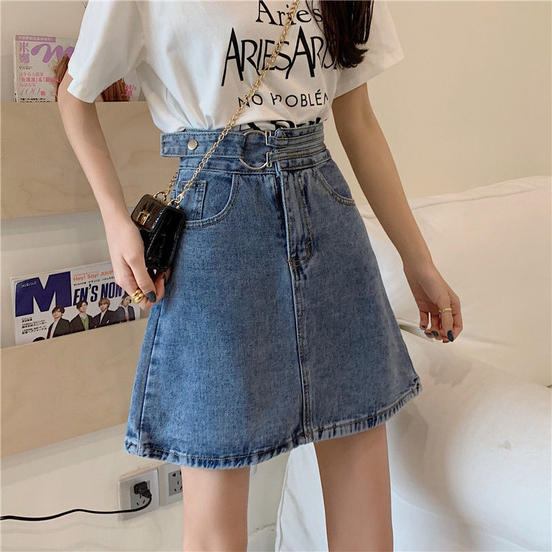 Summer Korean version new high waist and thin Hip Wrap A-line short skirt female student design hip covering denim skirt