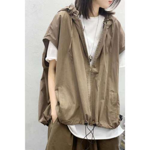 Cotton and linen waistcoat women's summer new loose large retro thin western style vest design top Hooded Coat