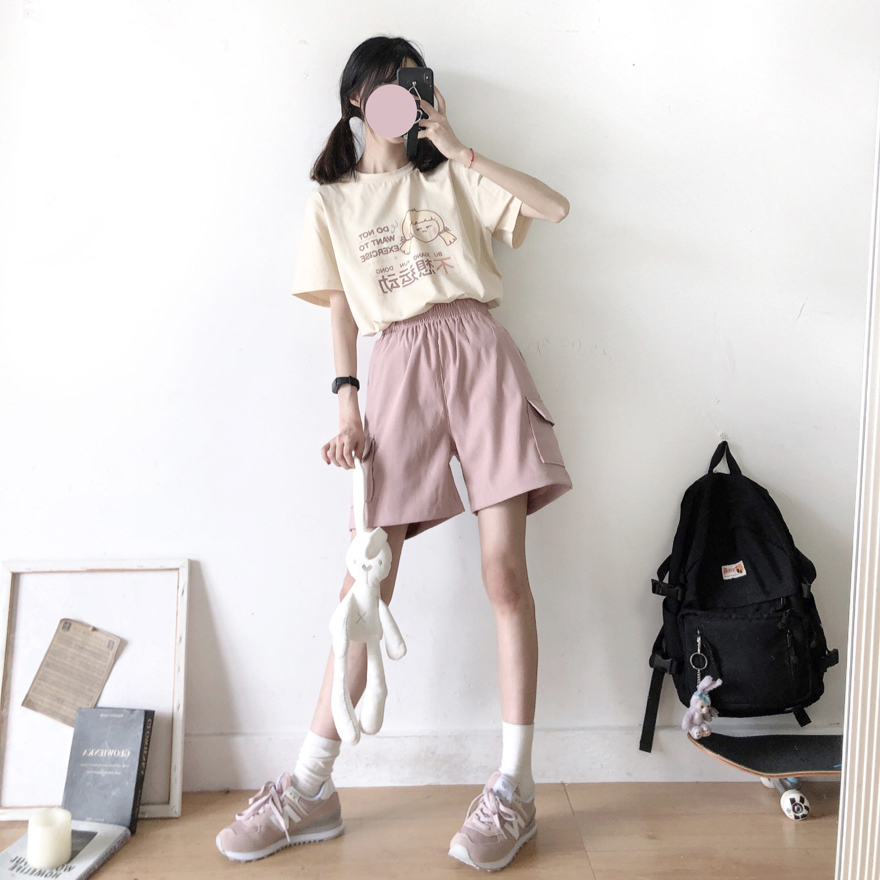 Single / suit summer new fashion Work Shorts two piece set female student Korean loose Casual Short Sleeve T-Shirt fashion