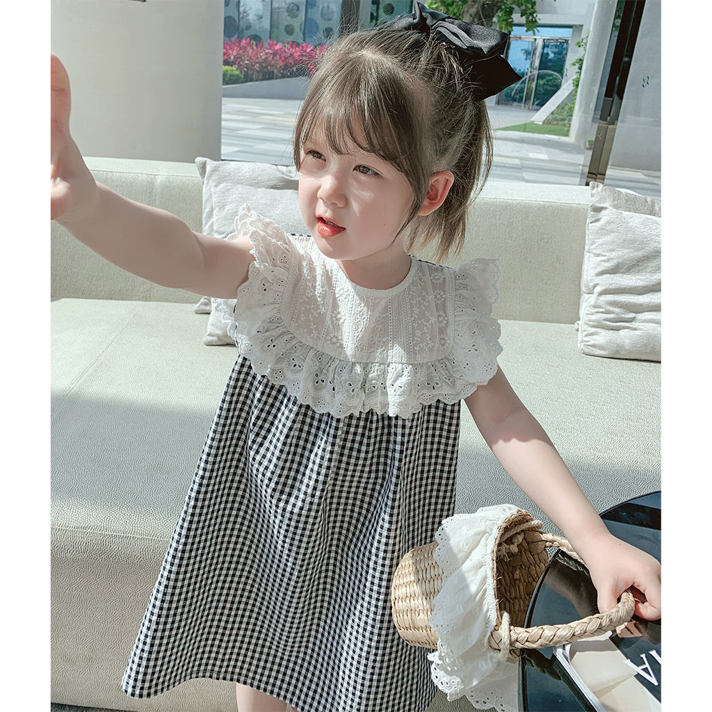 Children's clothing 2022 new girls' exotic plaid skirt baby summer dress children's dress thin little girl skirt