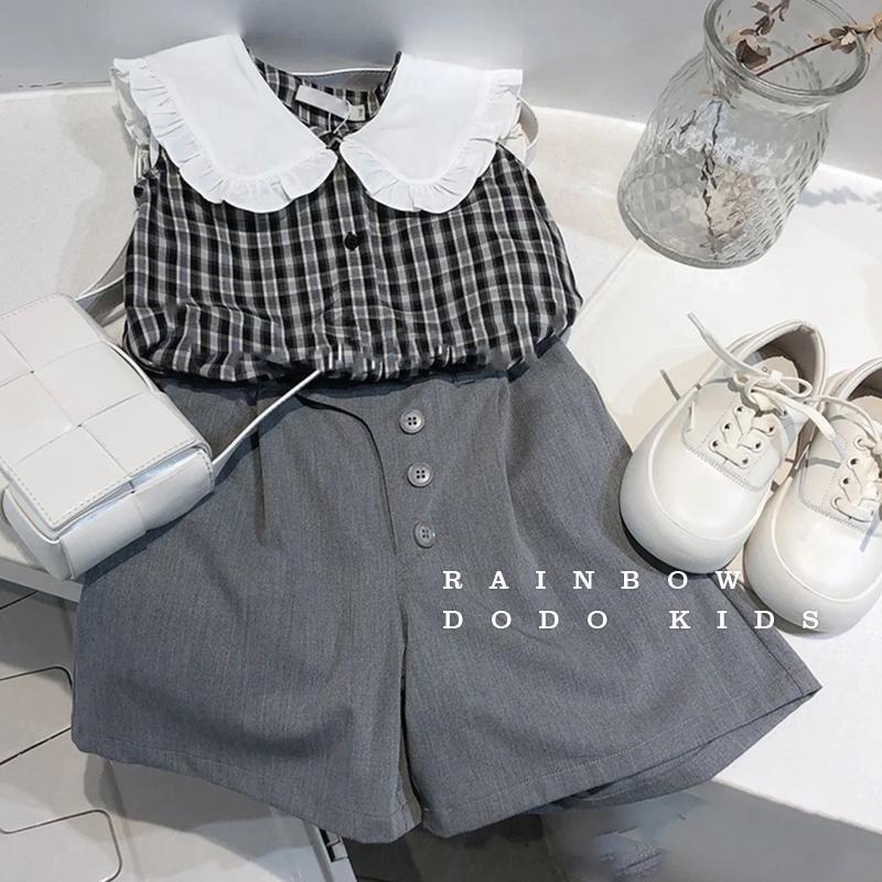 Girls' plaid shirt suit Shorts Set 2022 summer children's Korean version foreign style thin two piece suit children's fashion