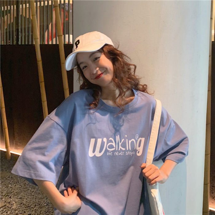 Cotton 2020 spring / summer Korean version new short sleeve t-shirt female student BF large letter ins trendy Harajuku style versatile thin