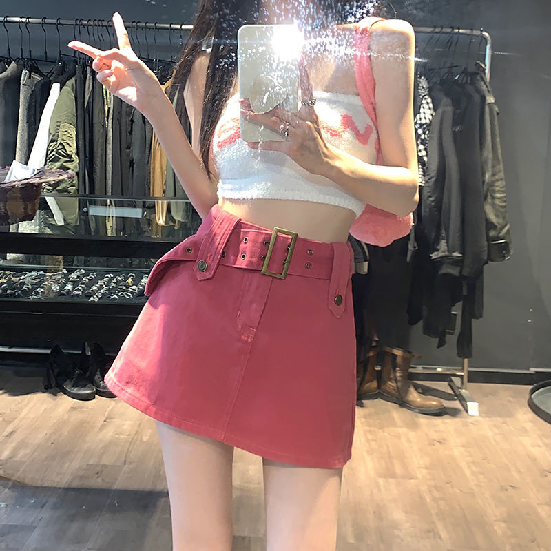 Millennial Spice Girls' denim skirt women's new summer high waist retro slim A-line skirt light proof Hip Wrap short skirt