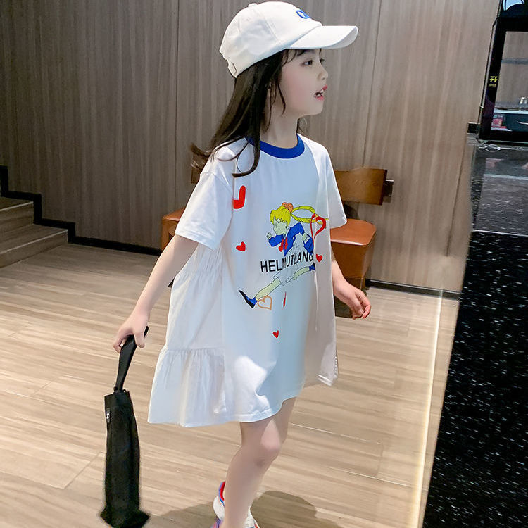 Children's dress summer dress cute cartoon foreign girl princess skirt loose girl baby middle long A-line skirt