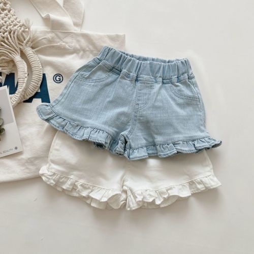 2022 girls' summer thin girls' baby shorts, exotic lace hot pants, children's clothing, wooden ear edge casual girls' shorts
