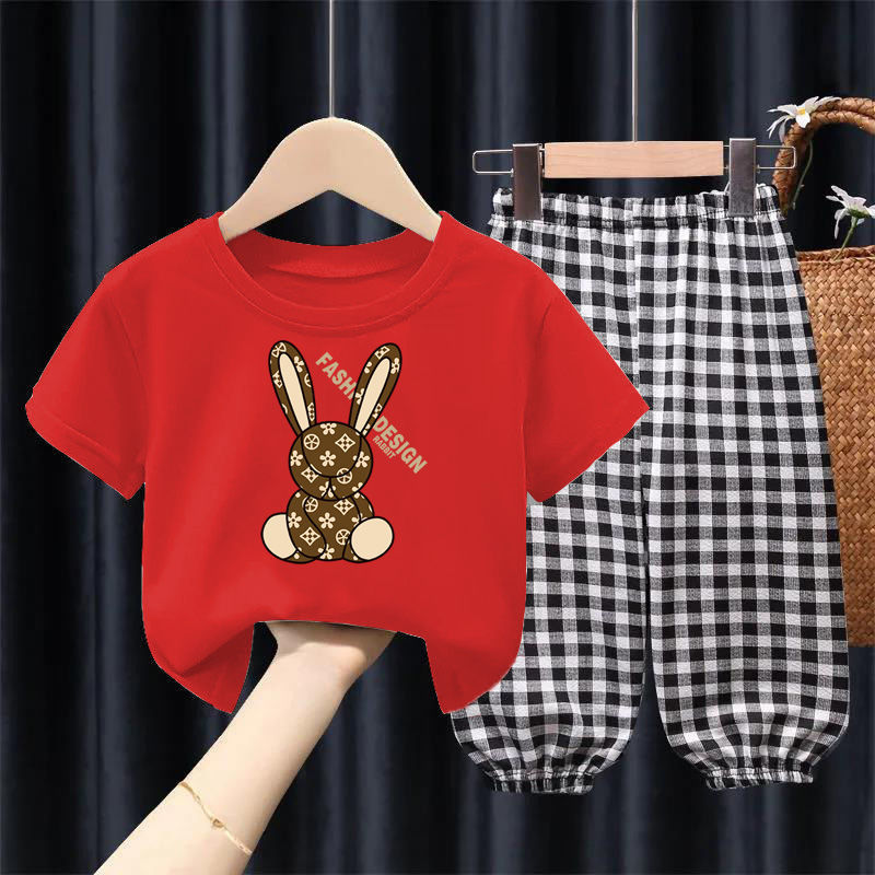 Girls' and boys' summer suit foreign style fashionable net red children 2022 middle and large children's girls' short sleeve pants two-piece set