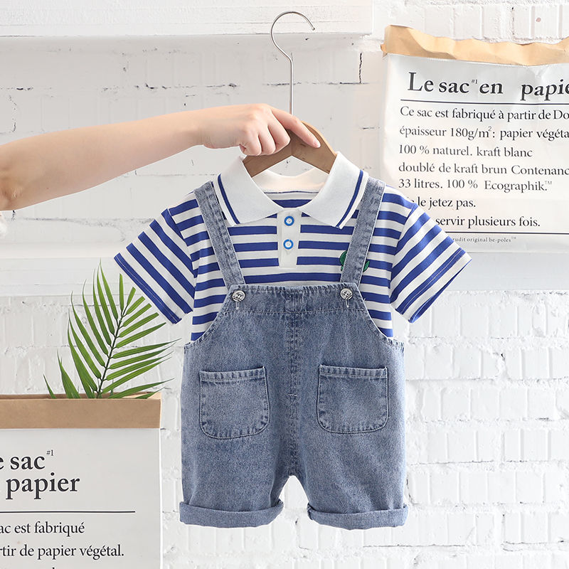Boys' summer short sleeve set 2022 summer exotic girls' suspenders set middle children's cute two piece set