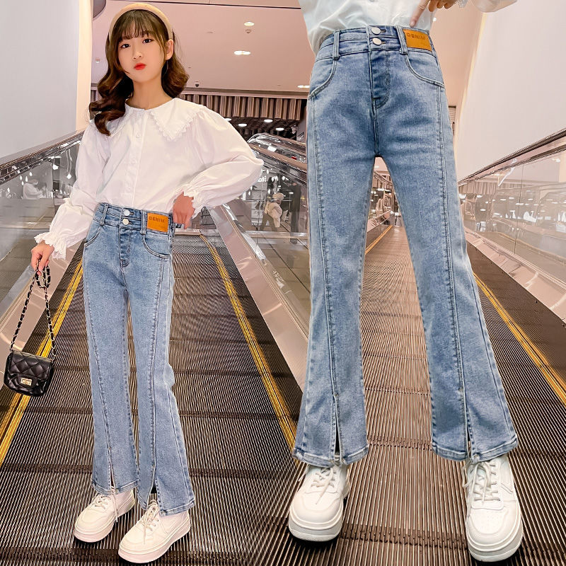 Girls' cowboy wide leg pants are foreign style, loose, medium and large children's outer pants 2022 new Korean spring and autumn pants trend