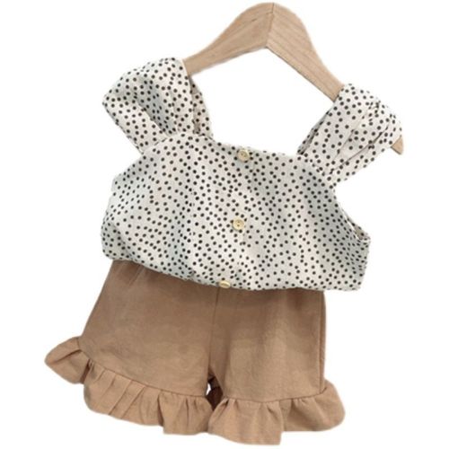 Girls' Han Fan fashion suit  summer fashionable wave point baby shirt loose casual shorts two piece set