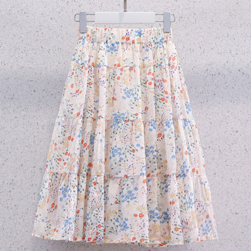 Girls' floral half length skirt summer exotic little girls' princess skirt 2022 new children's Chiffon beach skirt