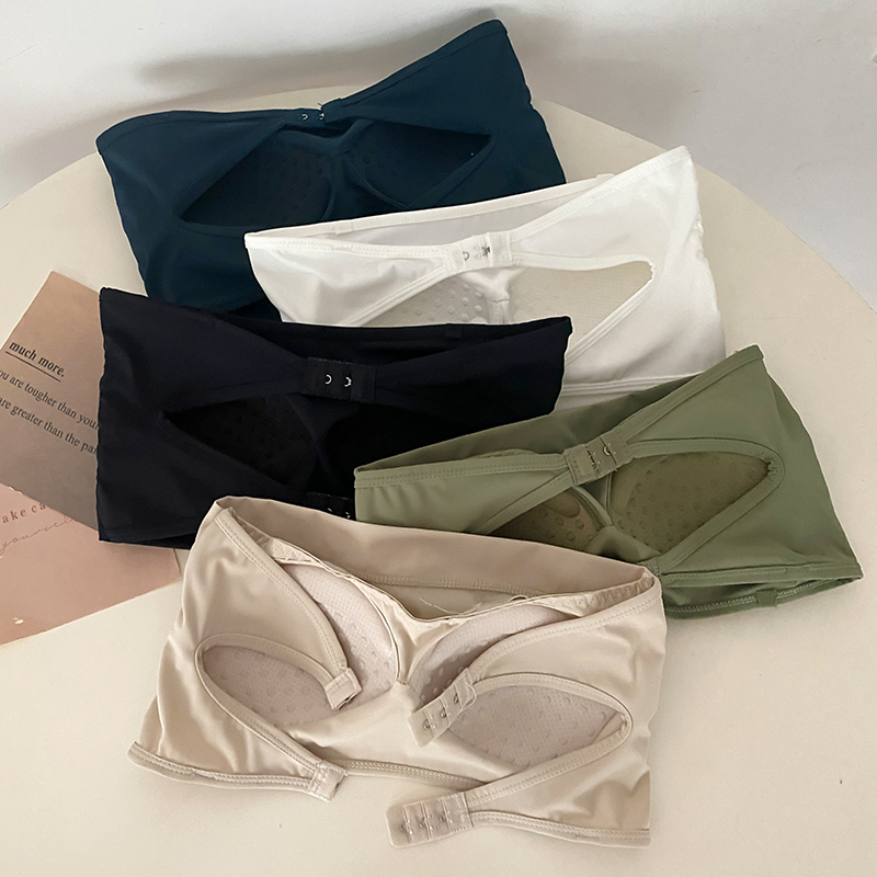 Real shooting without reduction of strapless ice silk bra wrapped around breast female bra thin student fixed Cup underwear summer