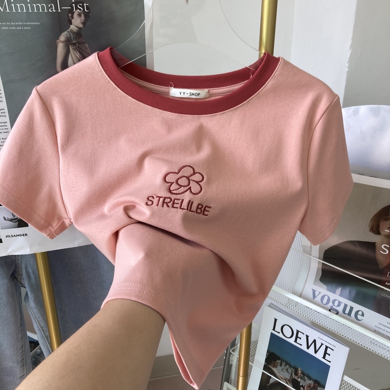 6535 cotton new short sleeve T-shirt women's Embroidery