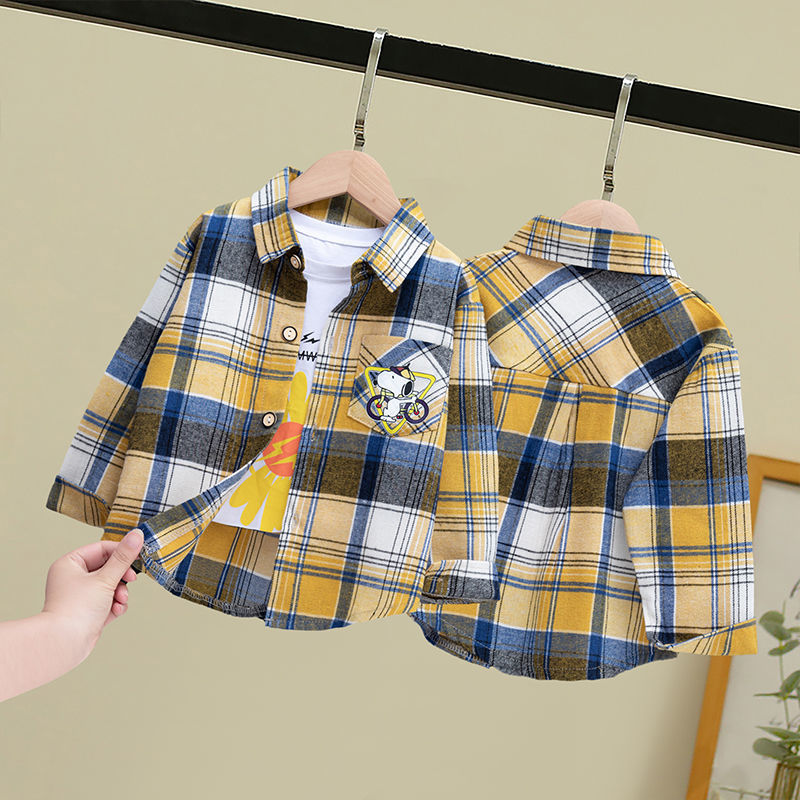 Children's shirt 2022 spring and autumn new boys' foreign style cardigan coat girls' Plaid Shirt middle school kids' fashion