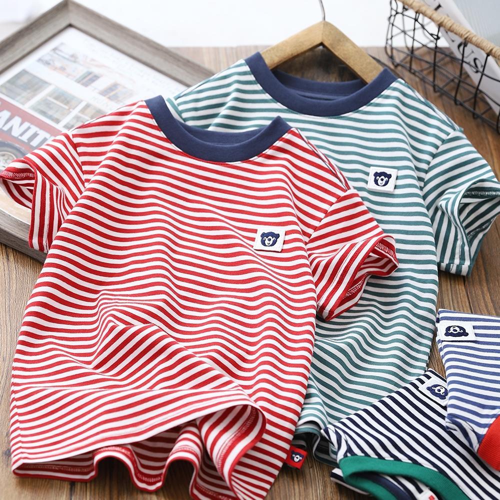Boys' short sleeve T-shirt 2022 summer new children's stripe half sleeve T-shirt middle school children's thin T-shirt trend