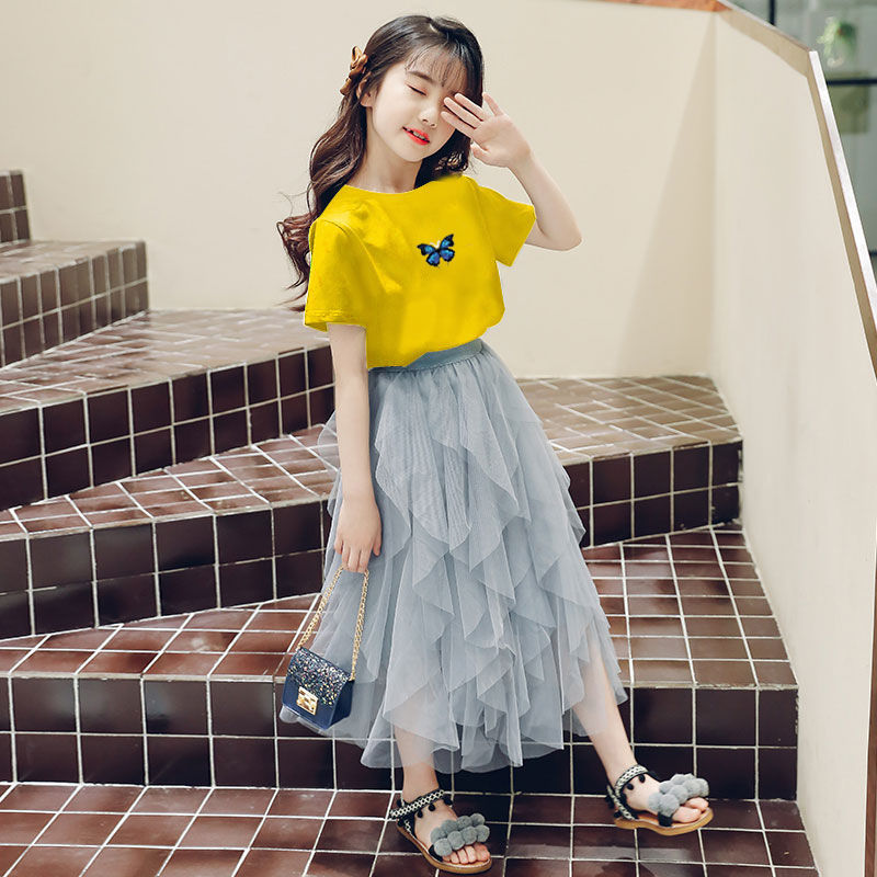 Girls' suit skirt two-piece summer dress 2022 new foreign style children's skirt princess skirt super fairy pengpeng yarn