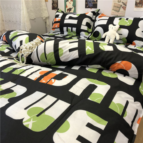 Ins Nordic simple black camouflage boys summer bed four piece washable quilt cover student dormitory three piece set