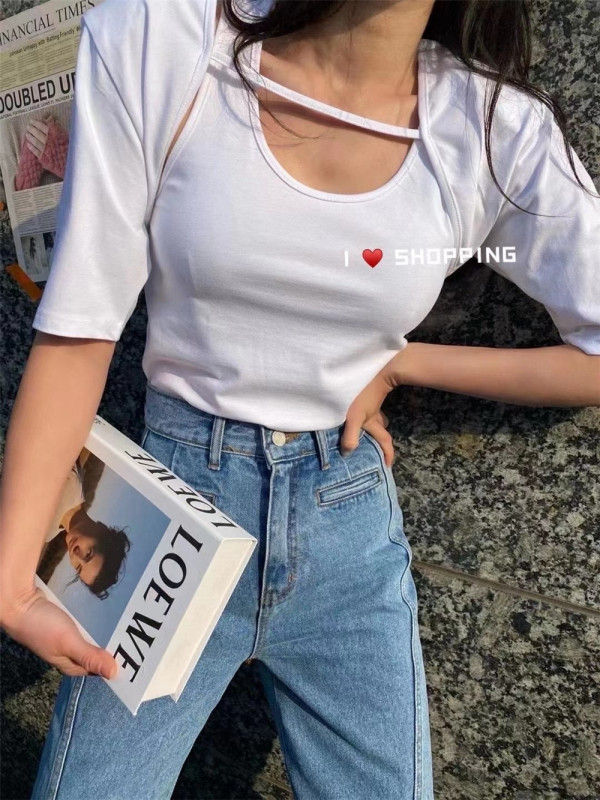 [HL] Korean fake two short sleeve T-shirts (excluding bottoms) 9010\wtt