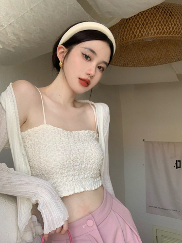 Real shot real price suspender versatile sunscreen cardigan women's summer thin style with long sleeve knit top two piece set