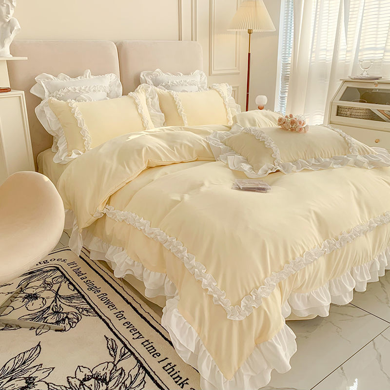 Princess wind bed top four piece set 2022 summer live broadcast hot bed sheet quilt cover three piece set fairy matted quilt cover
