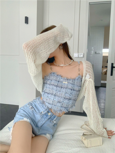 Real shooting of irregular vest of Xiaoxiang chain + sunscreen cardigan