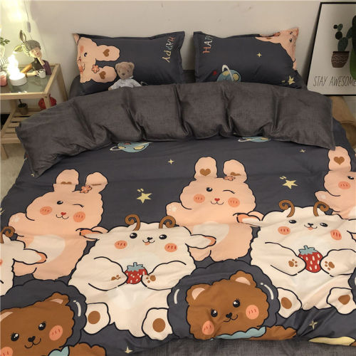 Nordic simple cartoon Blue Bear Bear Bear Bed four piece washing Quilt Set student three piece ins apartment