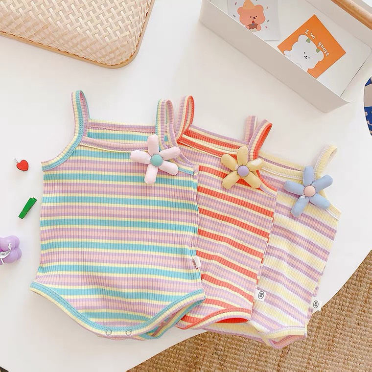 Baby suspender ha Yi summer dress female baby foreign style rainbow strap one-piece climbing suit newborn triangle bag fart suit