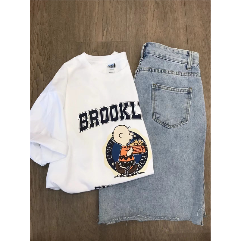 Cotton bonded collar 200g 2022 printed short sleeve T-shirt women's design fashion versatile trend