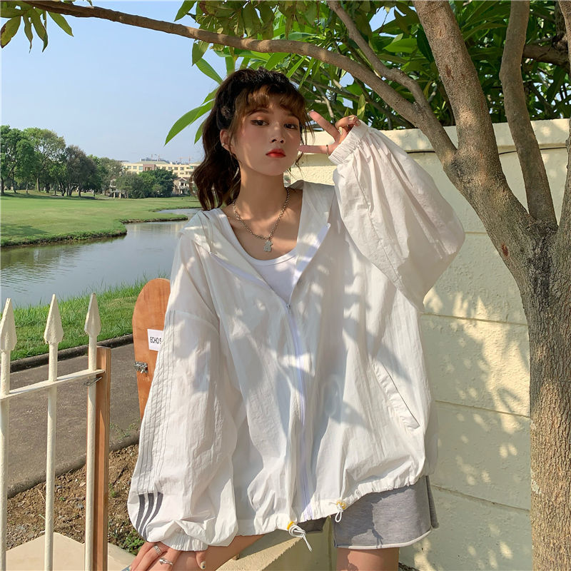 Hooded sunscreen clothes for women in summer UV protection breathable sunscreen jacket Korean version foreign style thin cardigan sunscreen clothes