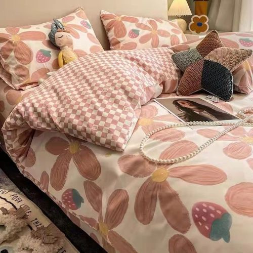 Ins net red Nordic style girl heart four piece quilt cover quilt sheet student dormitory bed sheet three piece bedding
