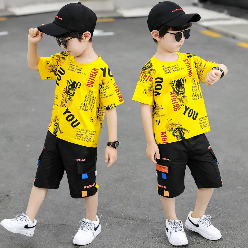 Children's clothing boys' summer clothing short sleeve set 2022 new children's boys' summer two-piece suit middle school children's fashion suit