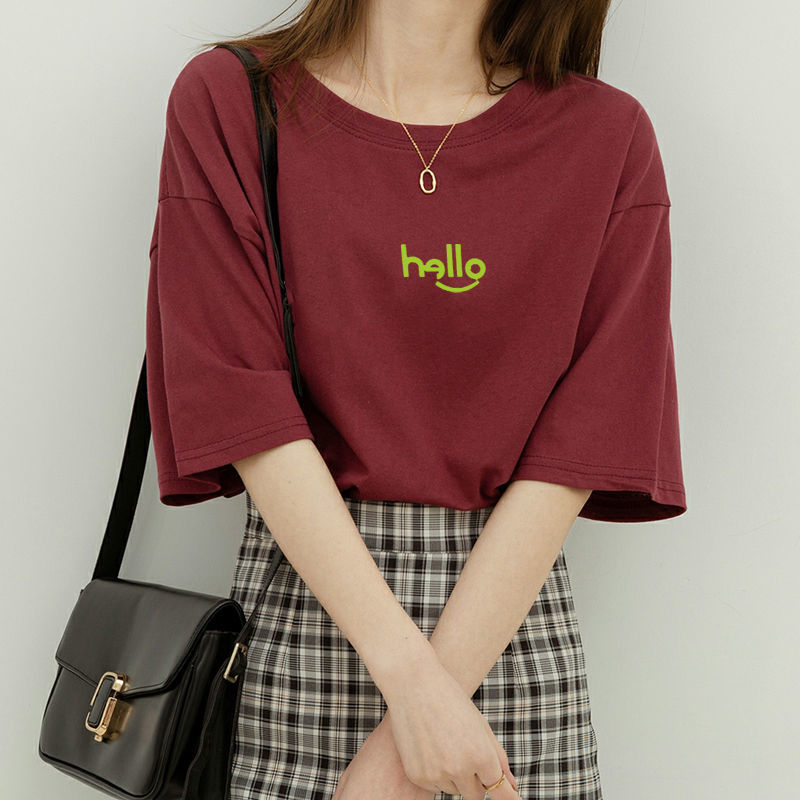 Letter print short sleeve T-shirt women's summer 2022 new loose Korean versatile round neck simple top ins fashion