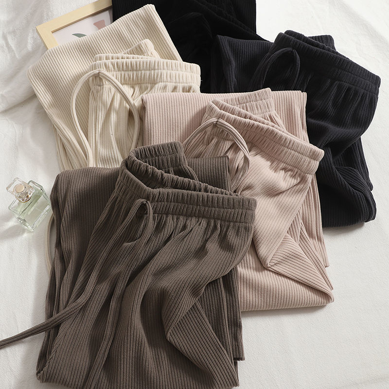 Large ice silk spring and summer wide leg pants women's high waist versatile simple vertical casual pants look thin Korean straight pants solid color
