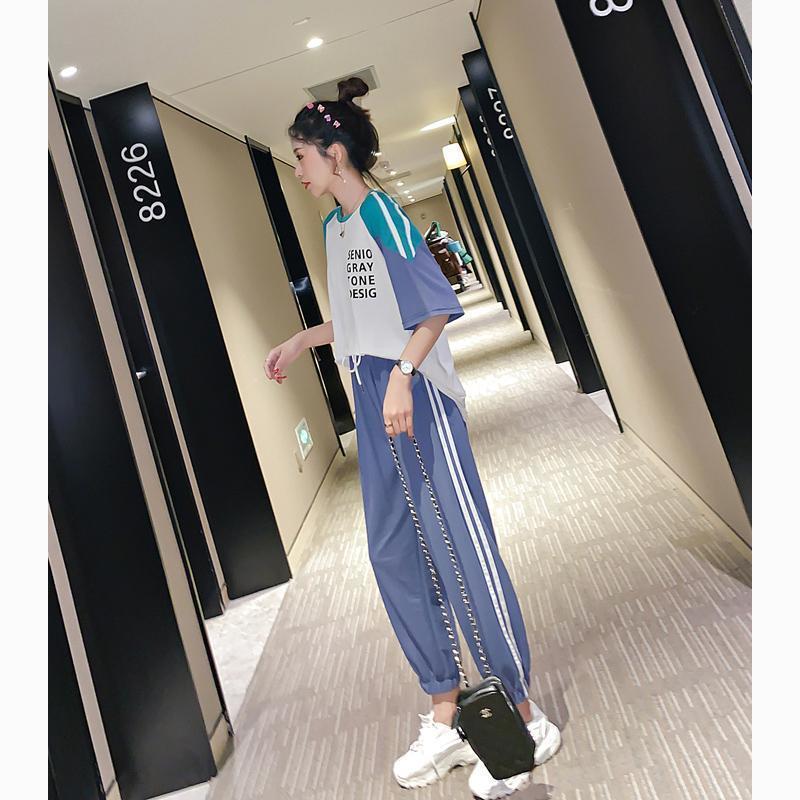 2022 summer new short sleeve sports suit female student net red Korean version loose fashion trend leisure two piece set