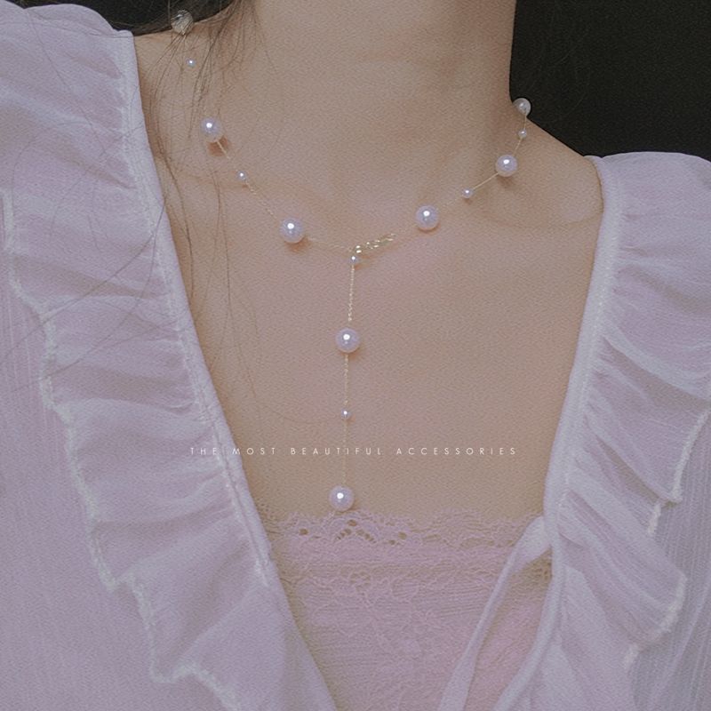 Korean version of super immortal gentle lady temperament sky star Pearl Necklace collarbone chain small design sense neck chain [issued on June 25]