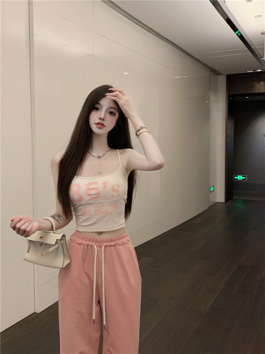Real price hot girls' leisure suit women's summer suspender Vest Top + two-piece casual drawstring wide leg pants