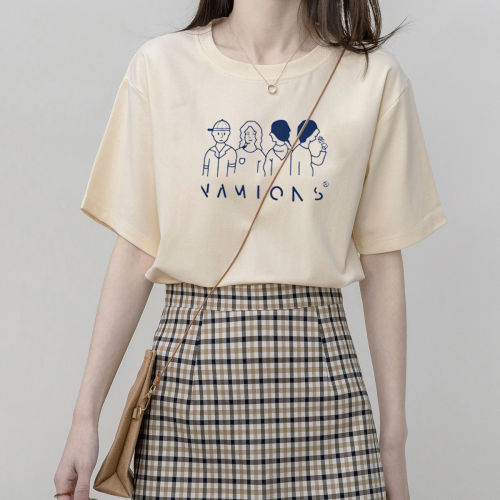 Cotton short sleeve T-shirt women's 2022 summer new print loose Korean Hong Kong Top chic Harajuku style half sleeve