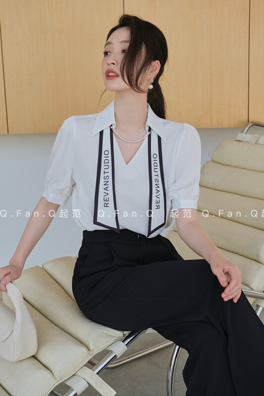 [style] Satin featured versatile elegant shirt (with ribbon) 80080\jj