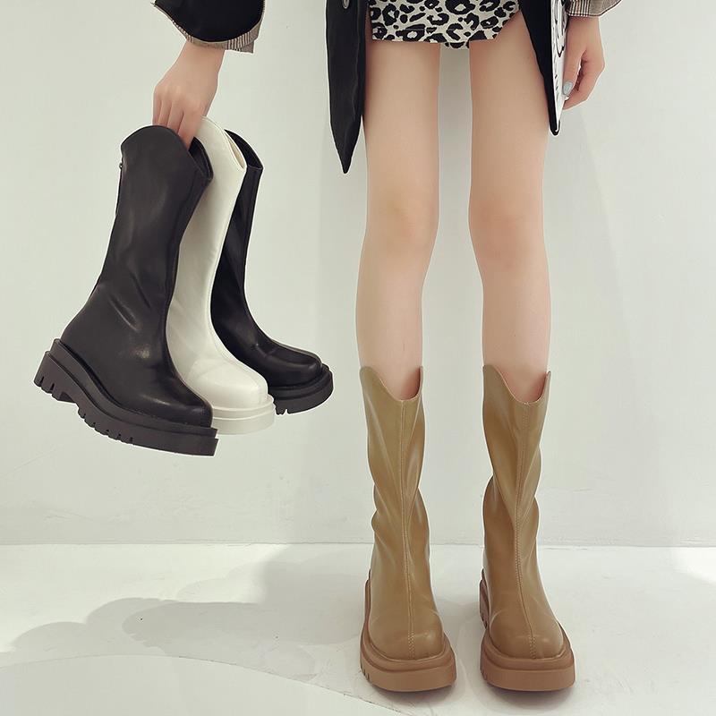 Medium short boots women's 2021 spring and autumn new thin single boot muffin thick bottom versatile British style Martin boots bare boots