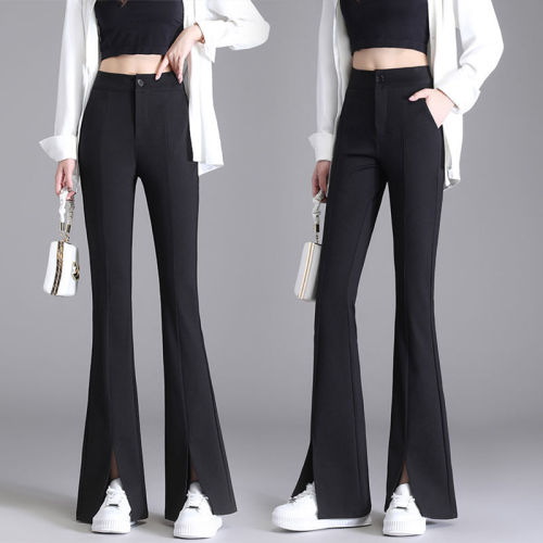 3 kinds of length split suit pants women's high waist shows thin and drooping feeling wide leg casual pants nine point micro flare floor mop pants spring and summer