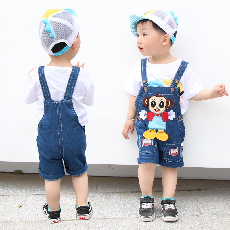 Children's suspenders boys' summer pants baby summer anti cowboy cartoon thin shorts wear small and medium children's clothes outside