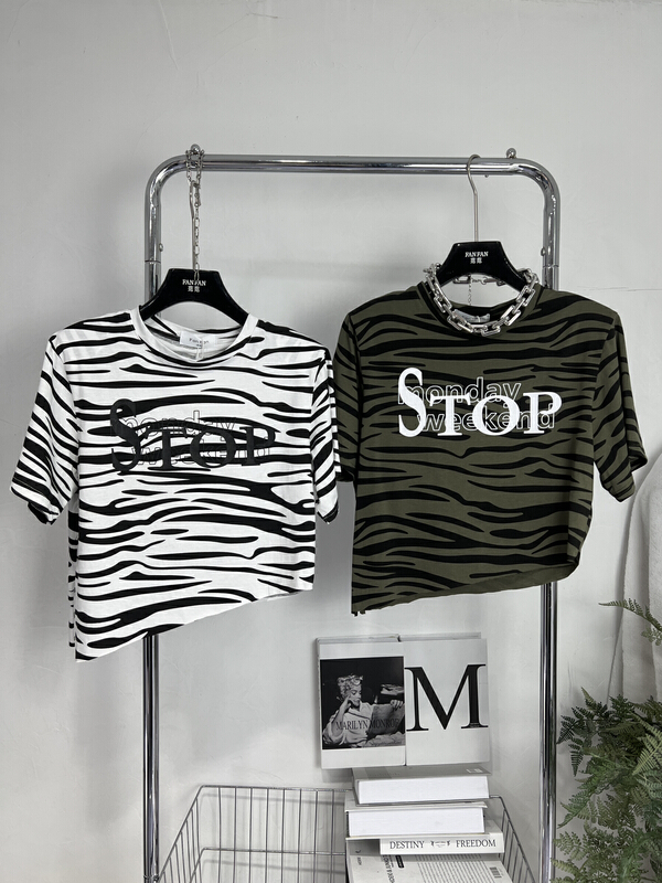 [fan fan] round neck printed Casual Short Sleeve T-shirt 0057\jj