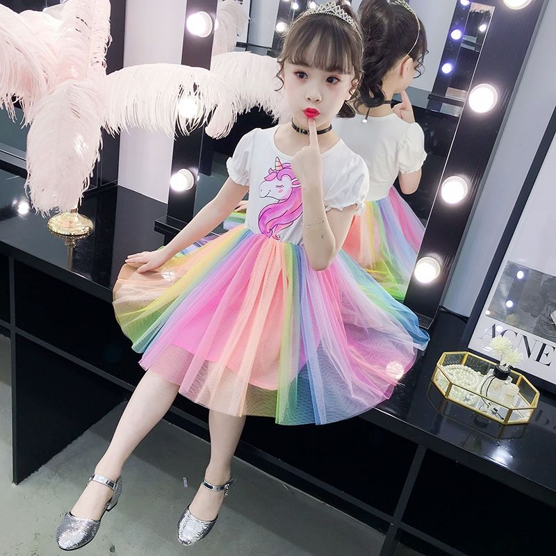 Girls' dress summer dress 2022 new net red foreign style rainbow skirt little girls' princess skirt yarn skirt children's skirt