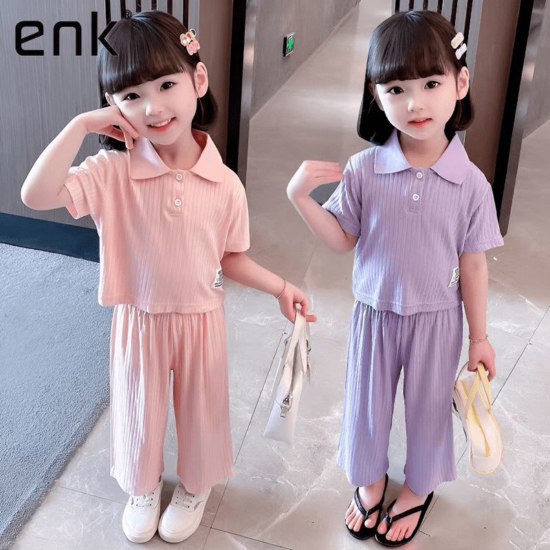 Girls' summer suit 2022 new foreign style short sleeve casual baby Wide Leg Pants Girls' fashionable two piece set