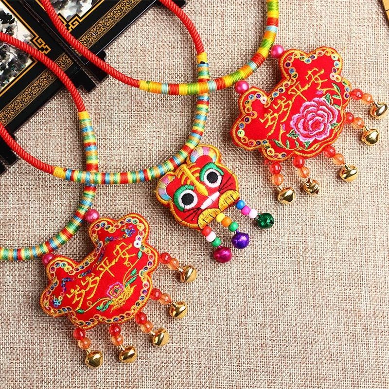 Colorful rope necklace small tiger sachet cartoon pendant children's long life Lock Baby Dragon Boat Festival Necklace Tang suit accessories