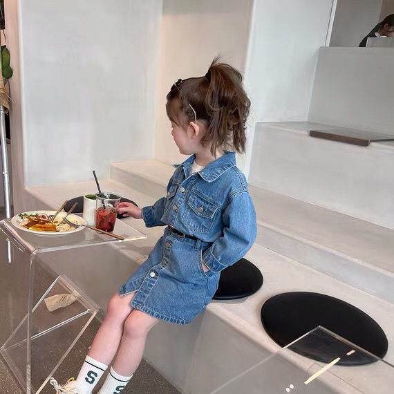 Net red baby children's clothes 2022 new girls' exotic dress children's denim skirt baby spring dress fashion