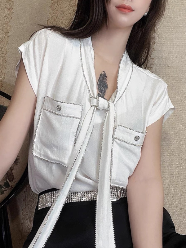 Original price: 95.88! New in early summer! [Linna] heavy industry design temperament light mature chiffon shirt 6652\jj