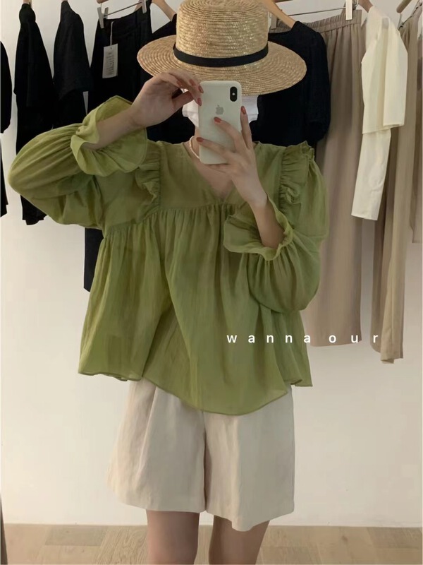 [wanna] V-neck loose and versatile shirt 89285 \zxl