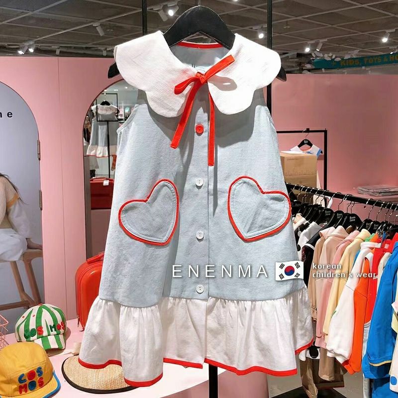 Children's clothing 2022 summer girls' Ruffle collar sleeveless dress children's foreign style love lace up vest skirt
