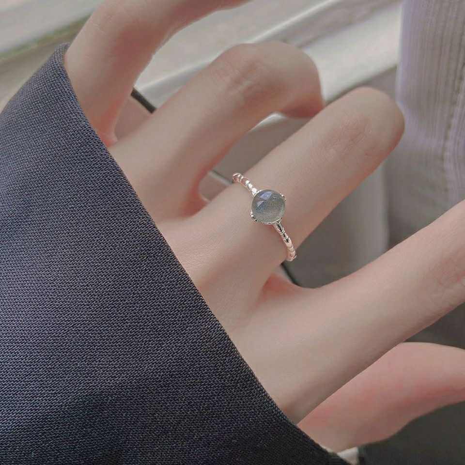 925 silver moonlight stone ring female simple design sense girlfriends index finger ring light luxury open ring fashion personality