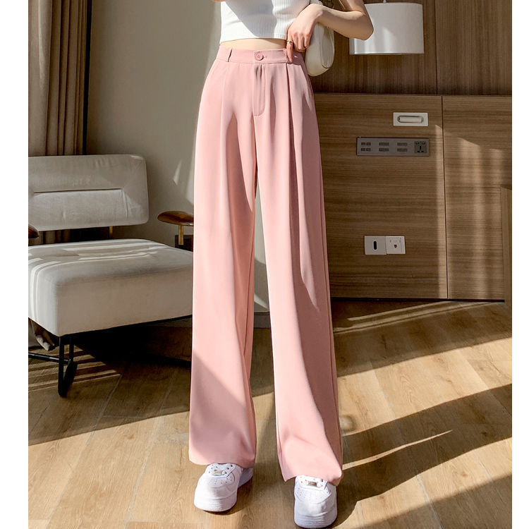 145 small short pink drop feeling ice silk suit wide leg pants women 150 high matching with summer thin mop pants